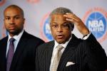 NEW YORK, NY - NOVEMBER 10: Billy Hunter, Executive Director of the National Basketball Players Association (R), and Derek Fisher, President of the National Basketball Players Association speak at a press conference after NBA labor negotiations at the New York Helmsley Hotel in the early morning hours of November 10, 2011 in New York City.